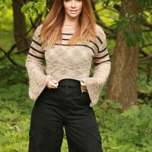 SHEIN Striped Knit Sweater - Beige and Black